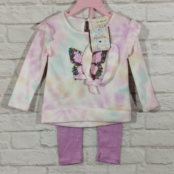 Y BTween Baby 3pc Tie Dye Pullover Sweater & Dot Leggings Set Outfit NWT 18M - Picture 2 of 10
